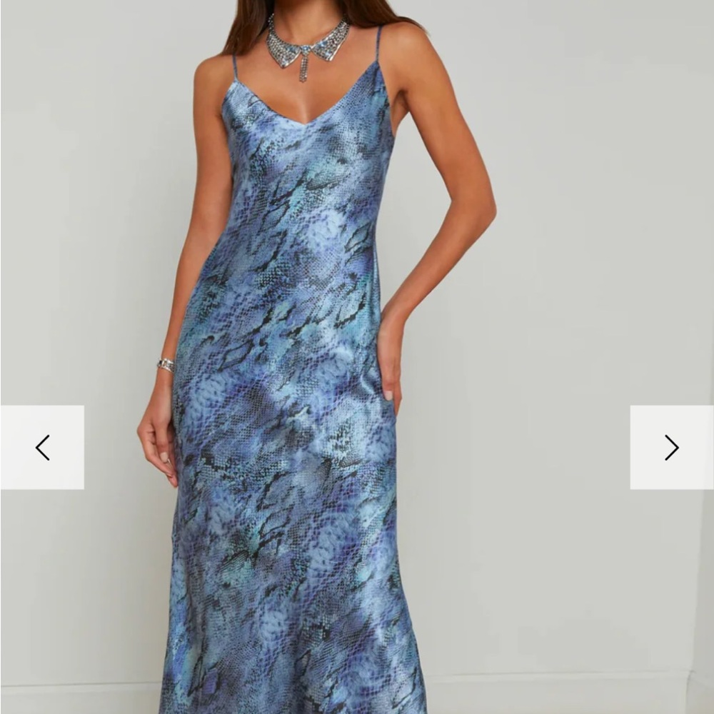 L'AGENCE Blue Spaghetti Strap Maxi Dress